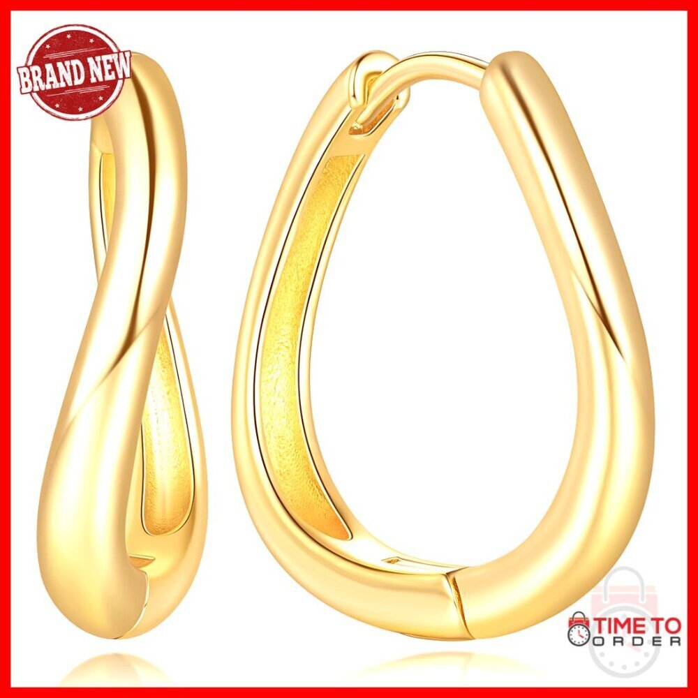 14K Gold Hoop Earrings 22mm Twist Design Statement Hoops